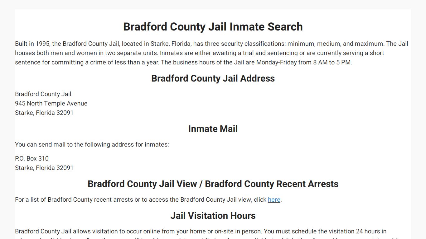 Bradford County Jail Inmate Search - Florida Prison Inmate ...